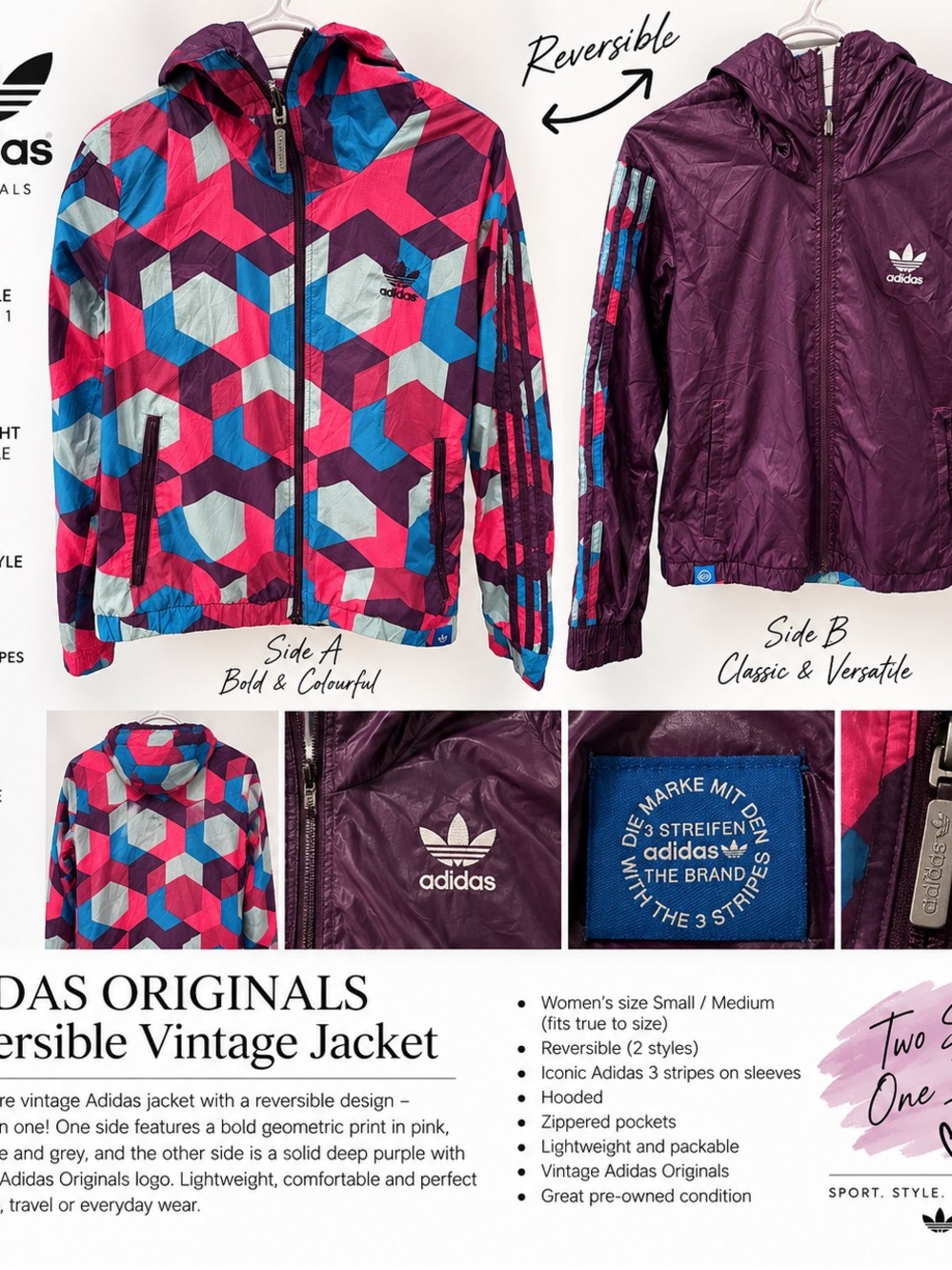 Adidas Originals Vintage Reversible Women’s Jacket – S/M